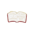 Creative white enamel book brooch with gold trim and poetic text on white background - Things Never Said Book (CC1941)
