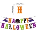 Striscione Happy Halloween con lettere arancioni viola nere e decorazioni a forma di ragno - Banner Happy Halloween Ragno