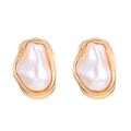 Baroque style irregular golden stud earrings with creamy pearl inlay for women - Irregular Artificial Pearl Stud Earrings (4375) / Gold