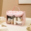 Pink floral toiletry bag with transparent PVC window and butterfly pattern design - Flip-top Style / Pink Butterfly & Flower