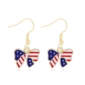 Golden earrings with American flag bow pendants featuring red, white and blue stars - Style 35-Red White Blue Star and Stripes Bow Gold Hook Earrings