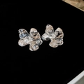 Macro detail of silver flower earrings with irregular liquid metal texture on black velvet - 22# Silver Needle-Silver-Liquid Metal Flower