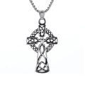 Vintage silver Viking Celtic cross necklace with intricate knot patterns on white background - Celtic Knot Cross (A0711)