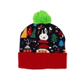 Navy blue and red LED Christmas knit hat featuring Santa and winter pine tree patterns - Hat Style 60 (Dark Blue Red Green)