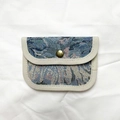 Vintage jacquard fabric coin purse with blue floral pattern and metal snap button - Monet Garden