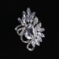 Elegant silver alloy floral brooch with pear-shaped crystal and marquise rhinestones - MM-BR-0023 / Silver
