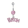 Piercing de ombligo con circón rosa y colgante de letra BITCH plateado con pedrería - Estilo Colgante de Letras BITCH (款式十五)