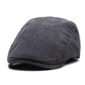 Classic dark grey corduroy flat cap for men and women with vintage textured fabric finish - Adjustable / Gray