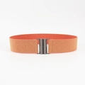 Women's fashion wide elastic waist belt in orange with dark grey metallic buckle - 5cm Wide / Pearly Orange with Black Buckle
