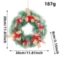 30cm Christmas wreath with pine cones, red berries, linen bow and snowy tips - H1-3 Three Small Knots Style
