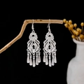 Silver hollow peacock fringe earrings with ethnic bohemian tassel drop style - Silver Hollow Teardrop Tassel(E5826)