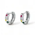 Silver hinged hoop earrings with colorful round-cut zircon stones in a vintage style - Silver Colorful Zircon (PD3508)