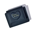 Classic black trifold mini wallet in pebble grain leather with heart detail and golden text - Black