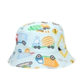 Light blue cotton baby bucket hat with cartoon construction truck print for toddlers - Light Blue Construction Vehicle Pattern (22#)