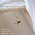 Detail of titanium star pendant necklace with blue gem and dimensions of 2.9x2.2cm - Eight-pointed Star Style (C205) / 1 Piece / Gold