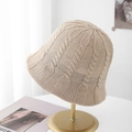 Beigefarbener Strick-Fischerhut für Damen mit Zopfmuster, atmungsaktiver Sonnenhut - M (56-58cm) / Champagner
