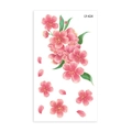 Pink cherry blossom temporary tattoo with gold outlines and green leaves, model LY-424 - Cherry Blossom Cluster with Gold Outline Style (LY424)