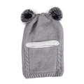 Winter knitted baby balaclava hat with dual pom poms in grey and white lining - Kids One Size / Gray