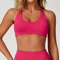Rose red tight sports bra and high-waisted leggings yoga set with V-neck design - S / Raspberry Red