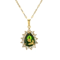 Elegante gouden ketting met druppelvormige groene steen en 3D-roos detail - Groen