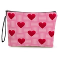 Pochette per cosmetici a quadretti rosa con cuori rossi e cinturino nero con zip - Canapa fine / Cuore Rosso Quadri Rosa (Stile 1) / 17x25cm con cinturino