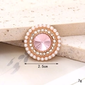 Pendentif gemme rose avec perles blanches et strass sur métal doré, taille 2,5 cm - Cercle de Cristal de Perle à Fond Doré Rose