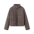 Chaqueta acolchada de punto marrón para mujer con diseño de trenzas y cuello alto - XS / Marrón