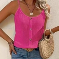 Women's peach pink sleeveless tank top with decorative front buttons and crepe texture - S / Rose Red