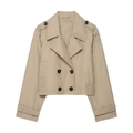 Korte kaki trenchcoat met dubbele rij knopen en verstelbare bandjes aan de mouwen - Khaki