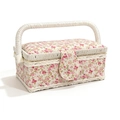 Pink floral sewing basket with white woven trim and handle for craft tool storage - C Style - Pink Small Floral