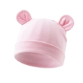 Close-up of pink baby beanie showing soft knitted cotton texture and cute 3D ears - Pink (Large Ear)