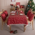 Nappe de Noël rouge aux motifs de cerfs dorés avec des finitions à franges beiges - 100x140cm / Rouge HO Avec Glands