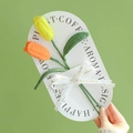 Handmade crocheted tulip bouquet in yellow and orange tones with a white gift ribbon - Closed Tulip (Orange + Yellow)