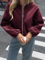 Women's burgundy long sleeve bomber jacket in wool-like fabric with silver zipper detail - M / Burgundy