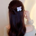 New Chinese style hair pin featuring white flower petals and a pearl center on model - Hairpin #151 - White