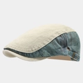 Berretto piatto patchwork in cotone beige e denim lavato con fibbia in metallo - Regolabile / Beige