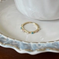 S925 zilveren open ring in goud met kleurrijke parelbloem en ingelegde zirkoonsteen - Veelkleurige Edelsteen Vintage Goud (J5848)