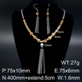 Set bohémien di collana e orecchini con nappe e perle di pietra naturale marrone-giallo - Set di Nappe in Pietra Naturale Tan (KS127256-Z)