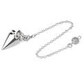 Silbernes Vintage Dowsing Pendel aus Metall mit vierstufigem Turmdesign und Kette - Stil 20