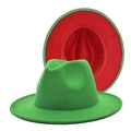 Green and red two-tone wool fedora hat with a wide brim for men and women - M (56-58cm) / Grass Green + Red