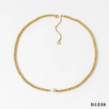 Collar minimalista de cuentas doradas con perla blanca y colgante de circonita brillante - Collar Dorado(D1238)