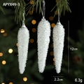 Set of 3 white glitter icicle Christmas tree ornaments 12cm for holiday decor - White Icicle Style (APYX49-3)