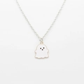 Minimalist white ghost pendant necklace with gold frame and silver chain for women - White (Necklace)