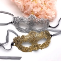 Elegant gold and silver lace masquerade masks with intricate embroidery and satin ribbons - One Size / Gold and Silver Combination (Style C)