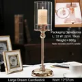 Modern gold metal candle holder with glass shade, 37cm large size decorative piece - Large (With 5*5cm Candle) / Dreamy Gold
