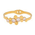 Gold stainless steel bracelet featuring white zircon floral clusters and spring clasp - Circle Zircon Style (2#)