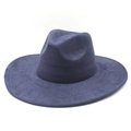 Detail view of the smooth faux suede texture on this wide brim dark grey fedora hat - M (56-59cm) / Navy Blue Suede
