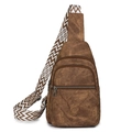 Bolso de pecho marrón vintage para mujer con cremallera triple y correa geométrica - Marrón