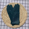 Dark green winter gloves for women with rhinestone decor and touchscreen fingers - One Size / Green