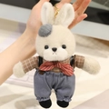 Plüschtier Hase Schlüsselanhänger im britischen Retro-Stil mit Hemd und Mütze - Blauer Latzhosen-Stil